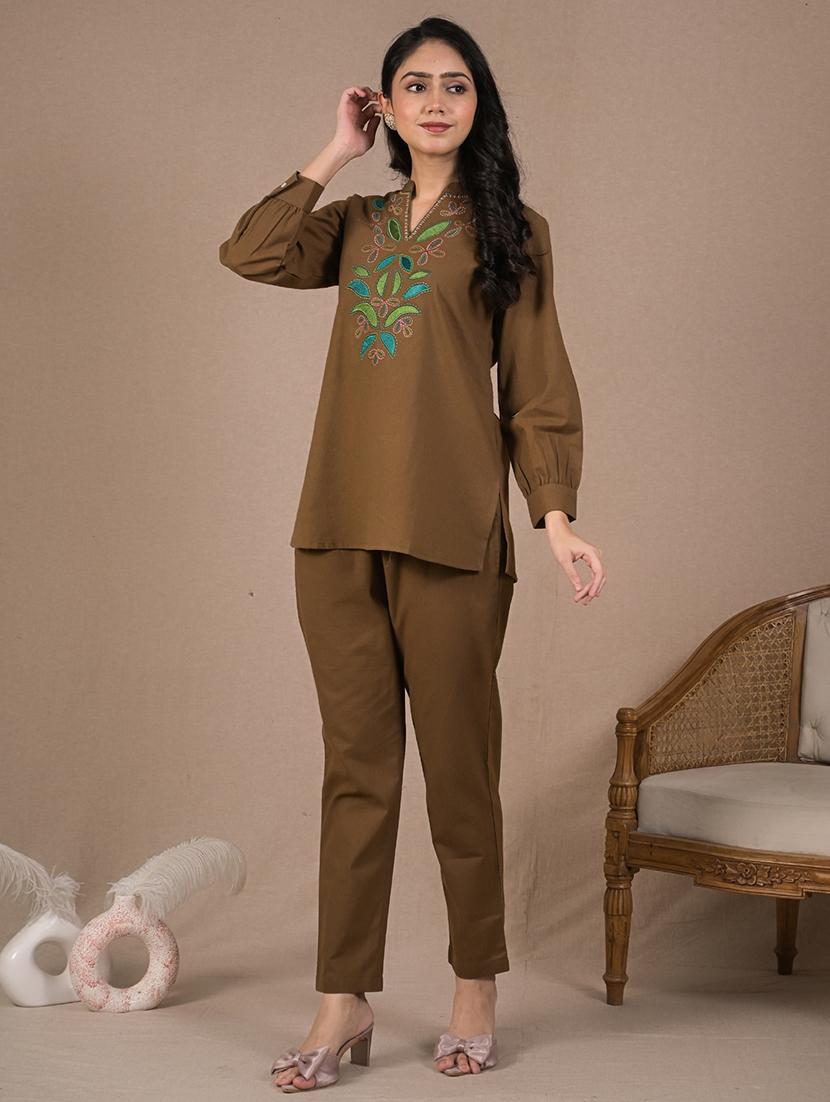women embroidered long sleeve ethnic co-ord set - 21962355 - Standard Image - 2