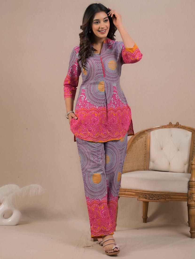 women three quarter sleeve ethnic co-ord set - 21962358 - Standard Image - 2