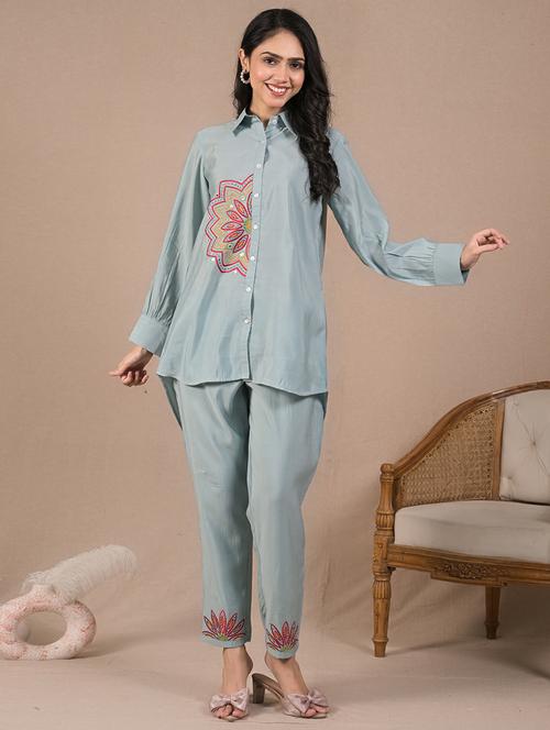 women embroidered long sleeve ethnic co-ord set - 21962359 -  Standard Image - 0
