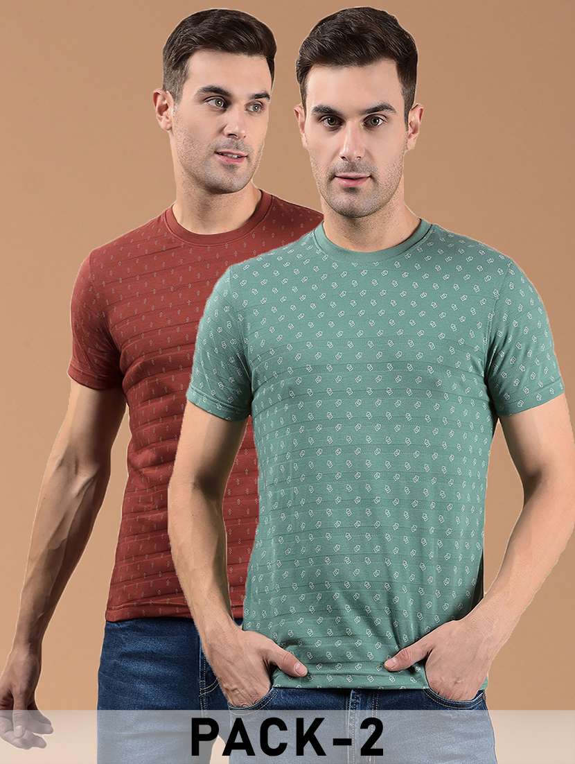 men pack of 2 printed short sleeve slim fit t-shirt