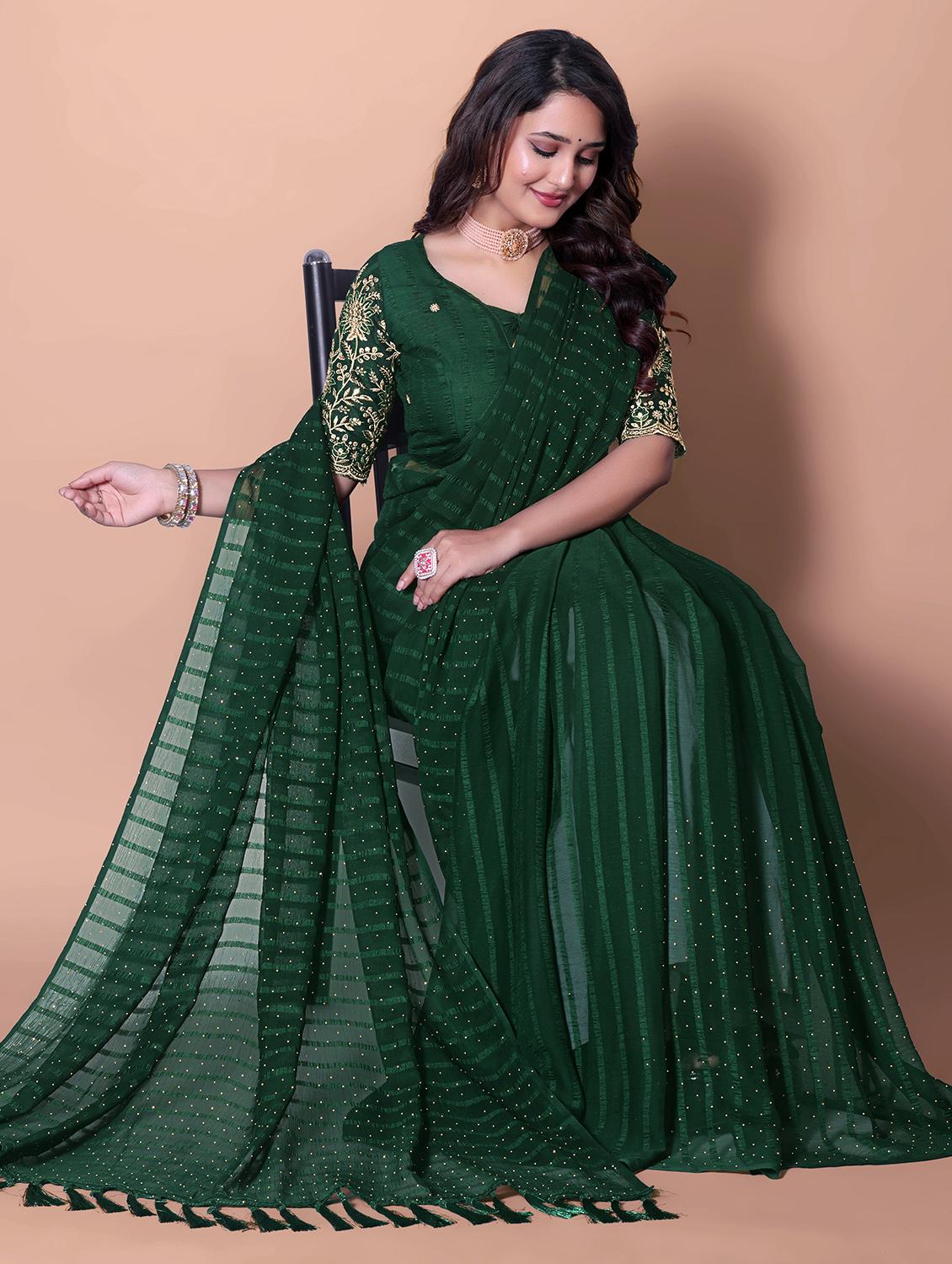 women striped embellished saree with blouse - 21962455 - Standard Image - 2