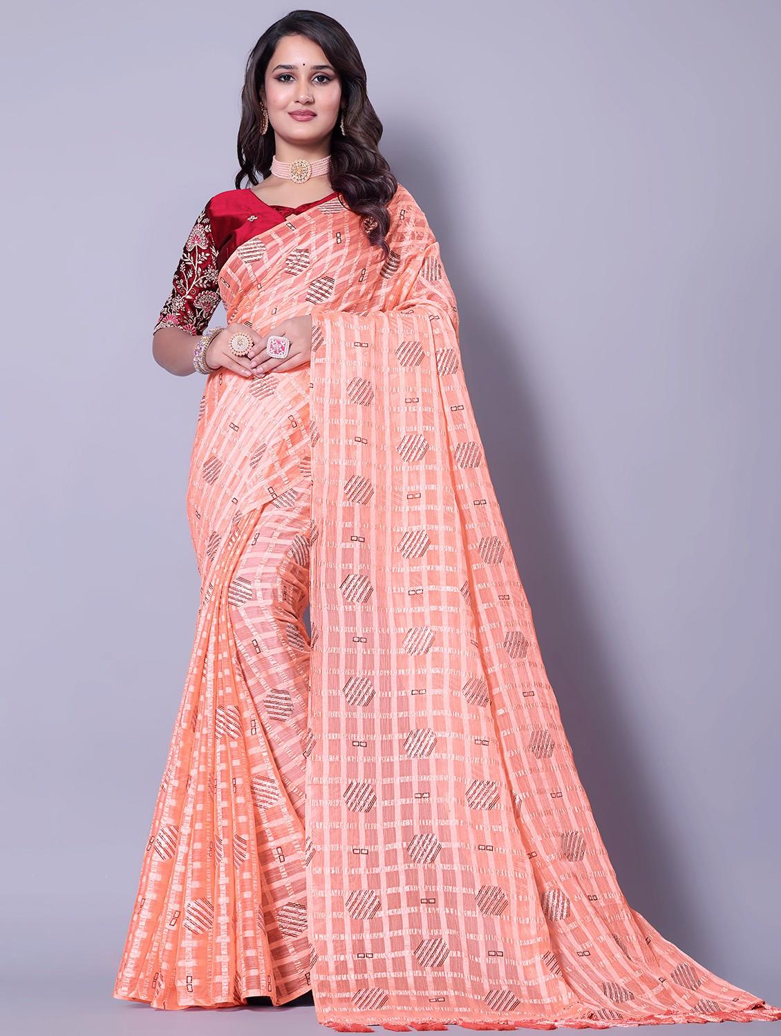 women checkered casual wear saree with blouse - 21962462 - Zoom Image - 0