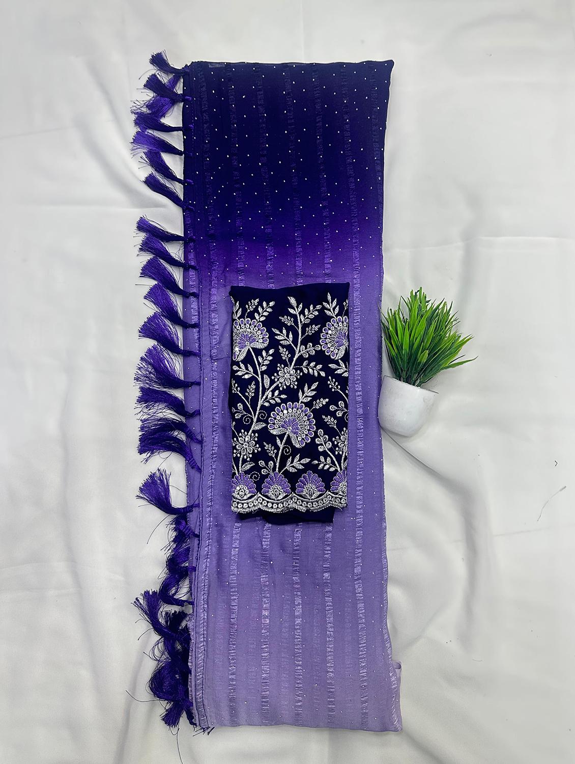 women striped embellished saree with blouse - 21962468 - Standard Image - 2