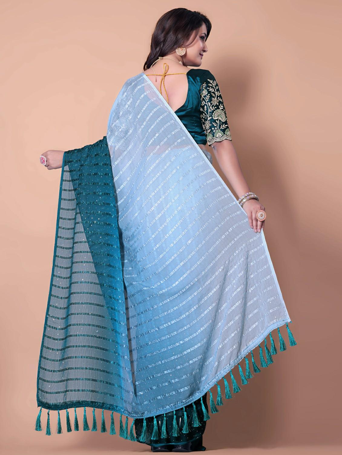 women ombre printed saree with blouse - 21962470 - Standard Image - 2