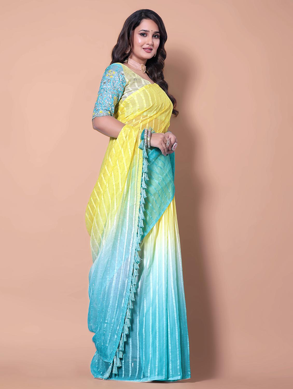 women ombre printed saree with blouse - 21962471 - Standard Image - 2