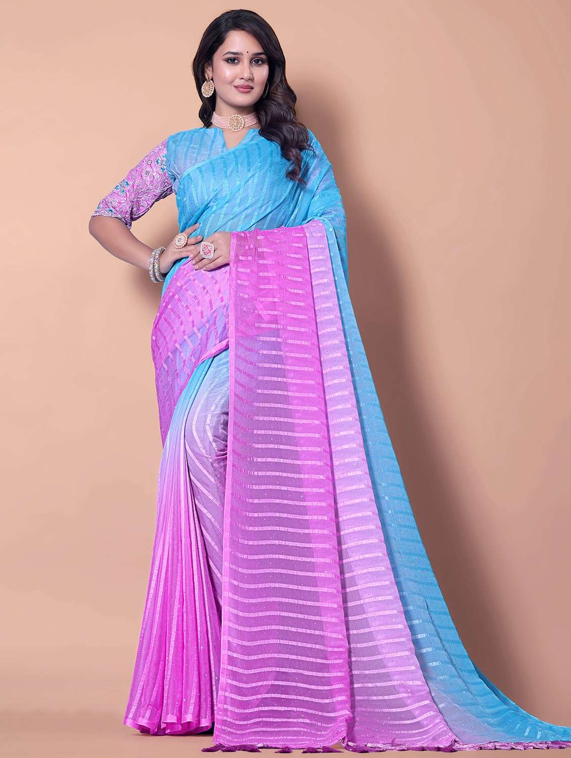 women ombre printed saree with blouse - 21962472 - Zoom Image - 0