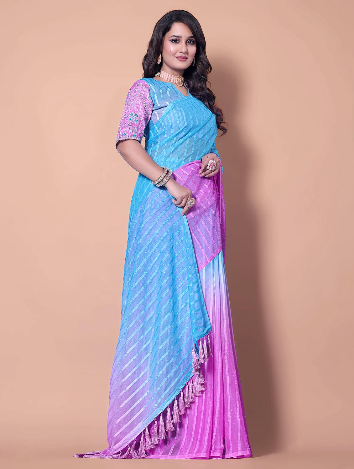 women ombre printed saree with blouse - 21962472 - Standard Image - 2