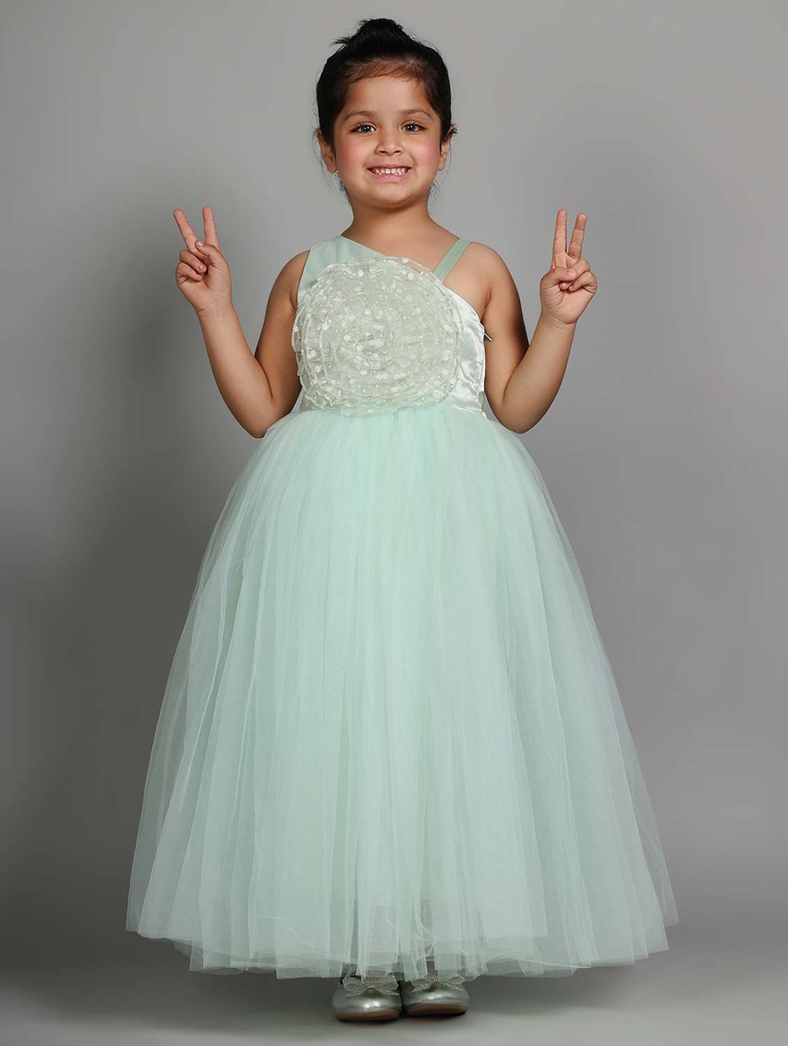 girls printed single shoulder fit & flare dress - 21962527 -  Standard Image - 2