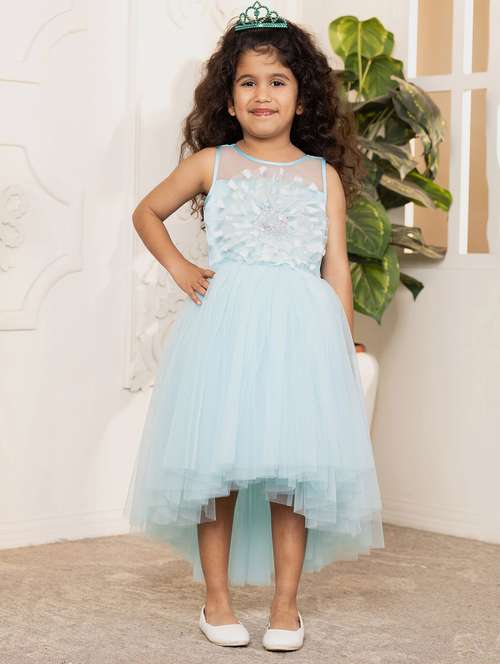 girls self designed sleeveless high low dress - 21962539 - Standard Image - 0