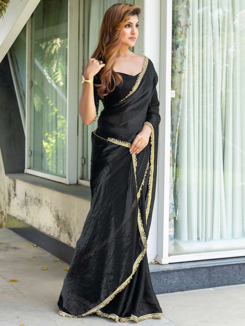 women solid with embellished bordered saree with blouse - 21962546 -  Standard Image - 2