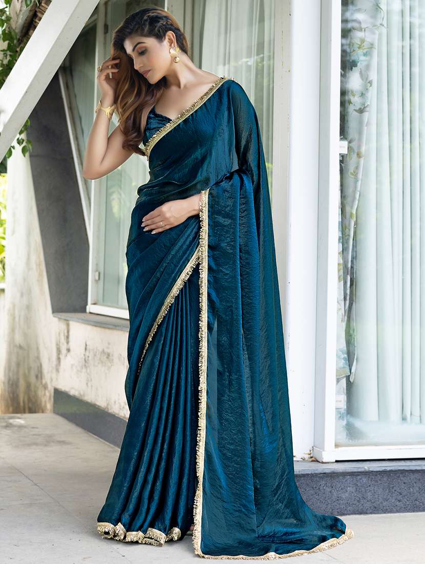 women solid with embellished bordered saree with blouse - 21962553 -  Standard Image - 2