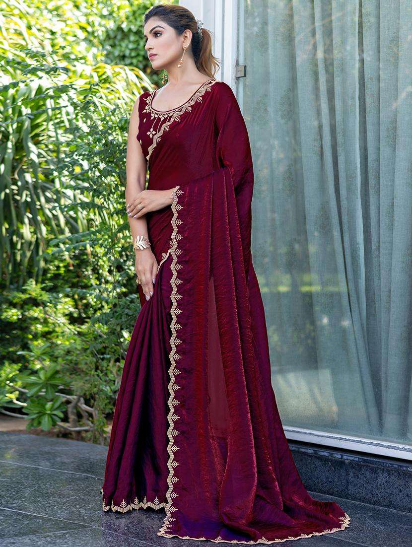 women solid with embellished bordered saree with blouse - 21962564 -  Standard Image - 2