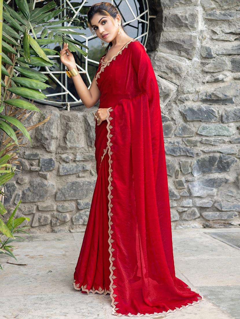 women solid with embellished bordered saree with blouse - 21962571 -  Standard Image - 2