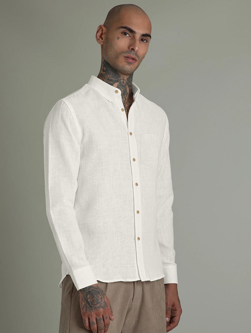 white linen blend casual shirt - 21962605 - Standard Image - 2