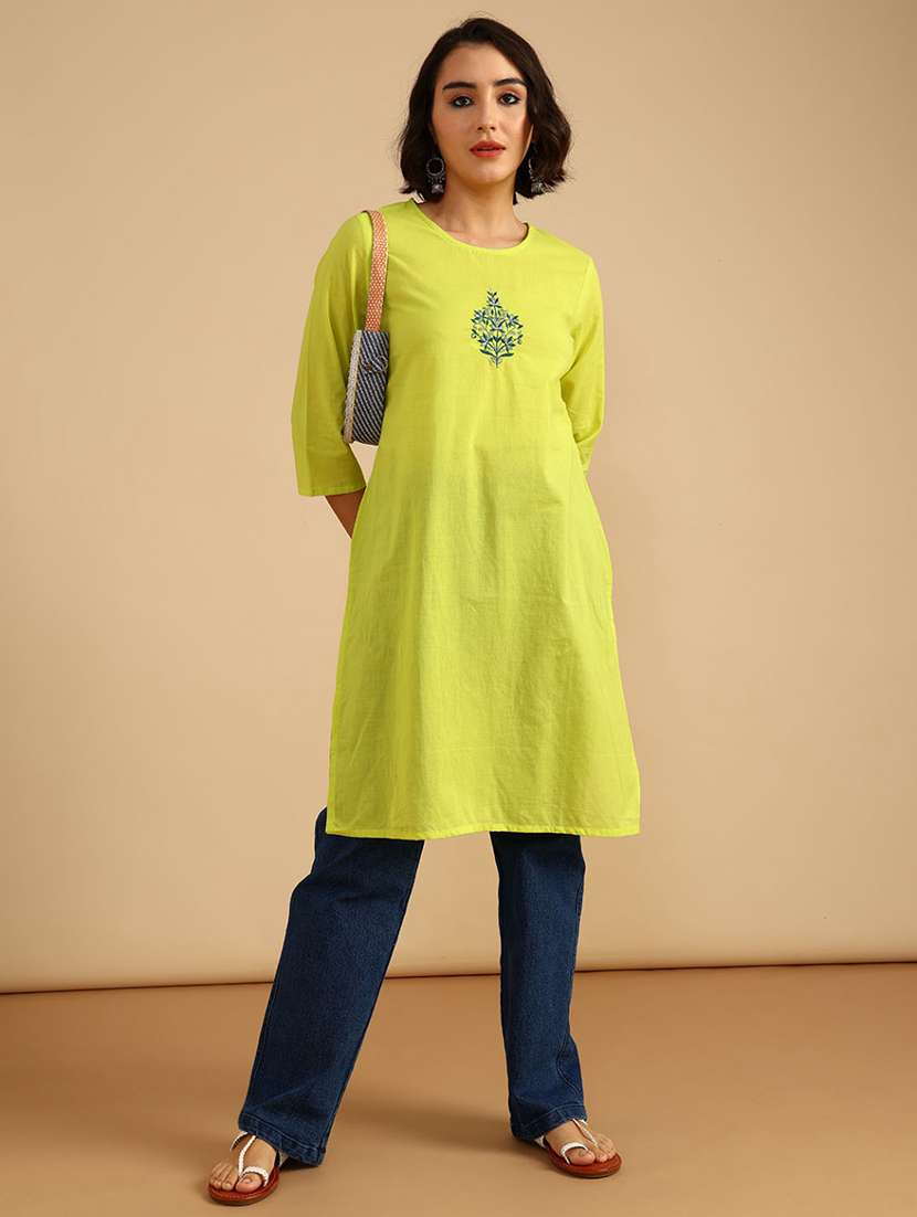 women three quarter sleeve straight kurta - 21962782 -  Standard Image - 2