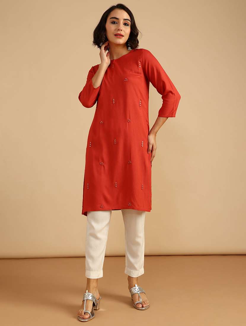 women three quarter sleeve straight kurta - 21962783 -  Standard Image - 2