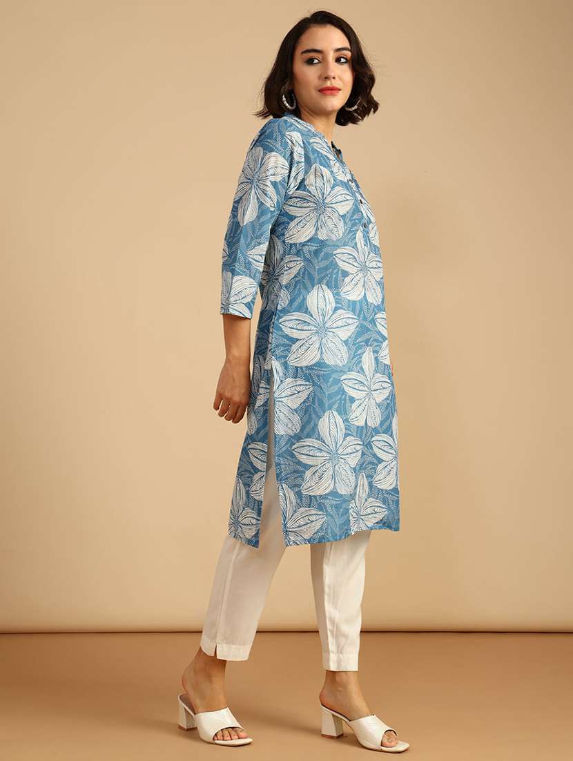 women three quarter sleeve straight kurta - 21962785 -  Standard Image - 2