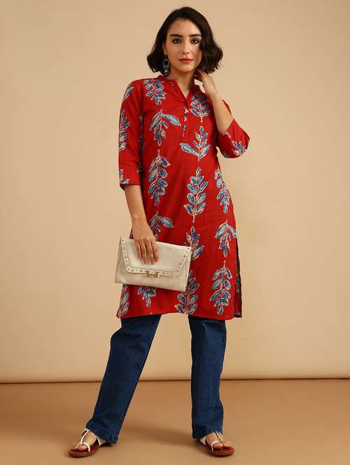 women three quarter sleeve straight kurta - 21962786 -  Standard Image - 0