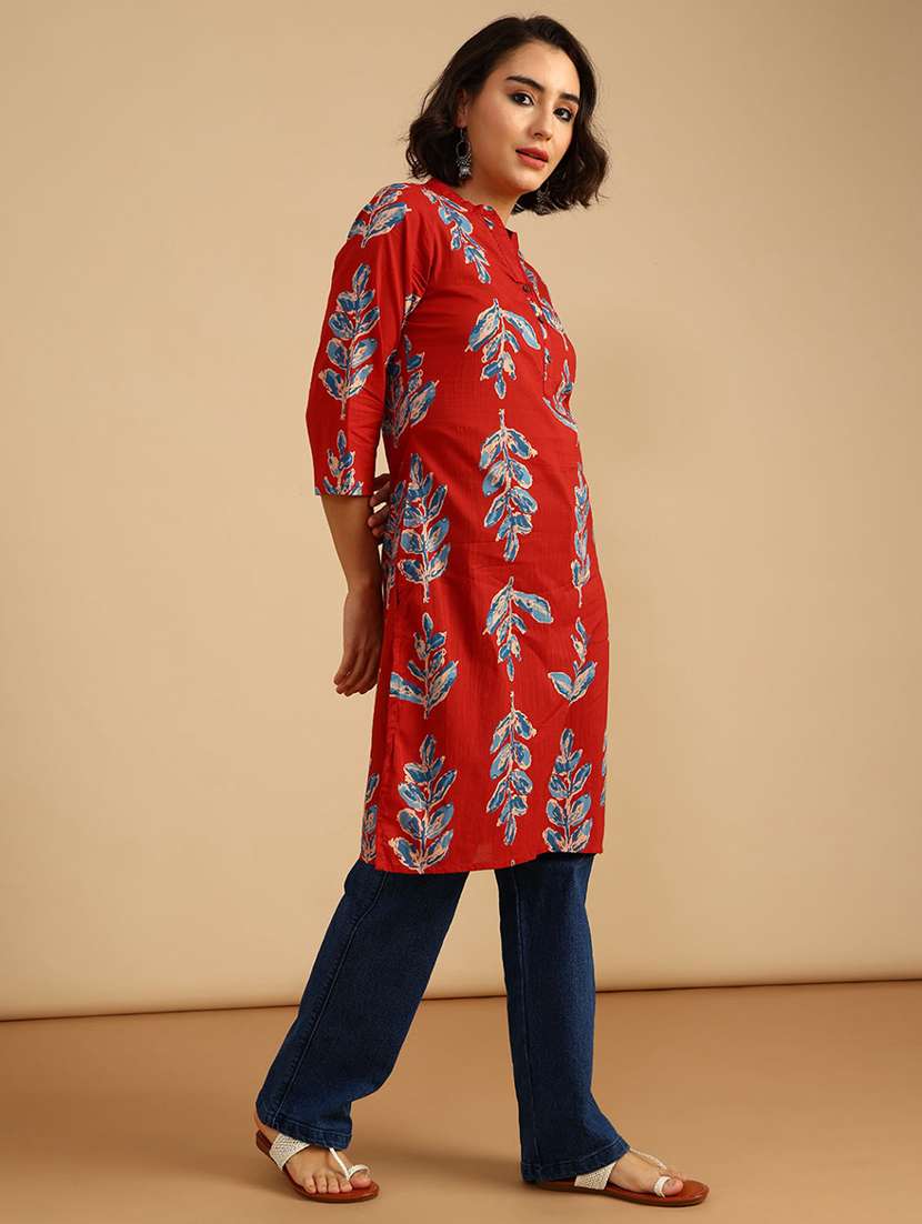 women three quarter sleeve straight kurta - 21962786 -  Standard Image - 2