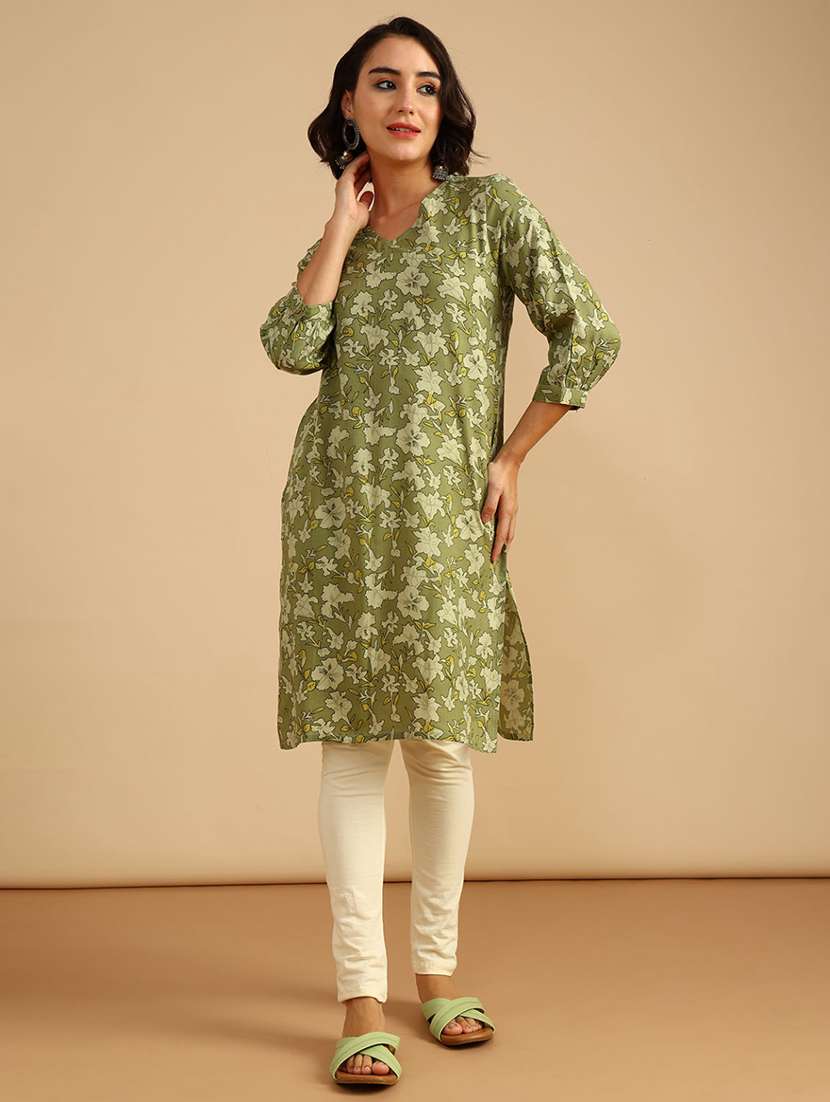 women three quarter sleeve straight kurta - 21962787 -  Standard Image - 2