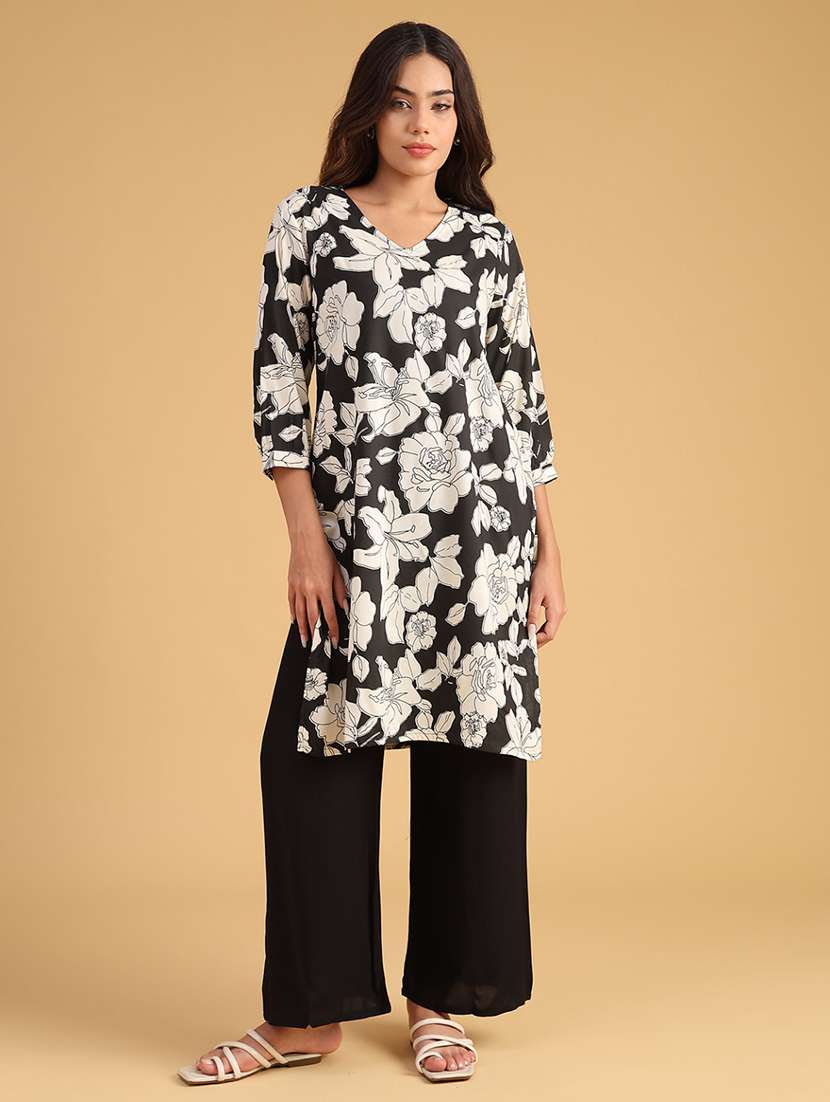 women printed three quarter sleeve straight kurta - 21962788 -  Standard Image - 2