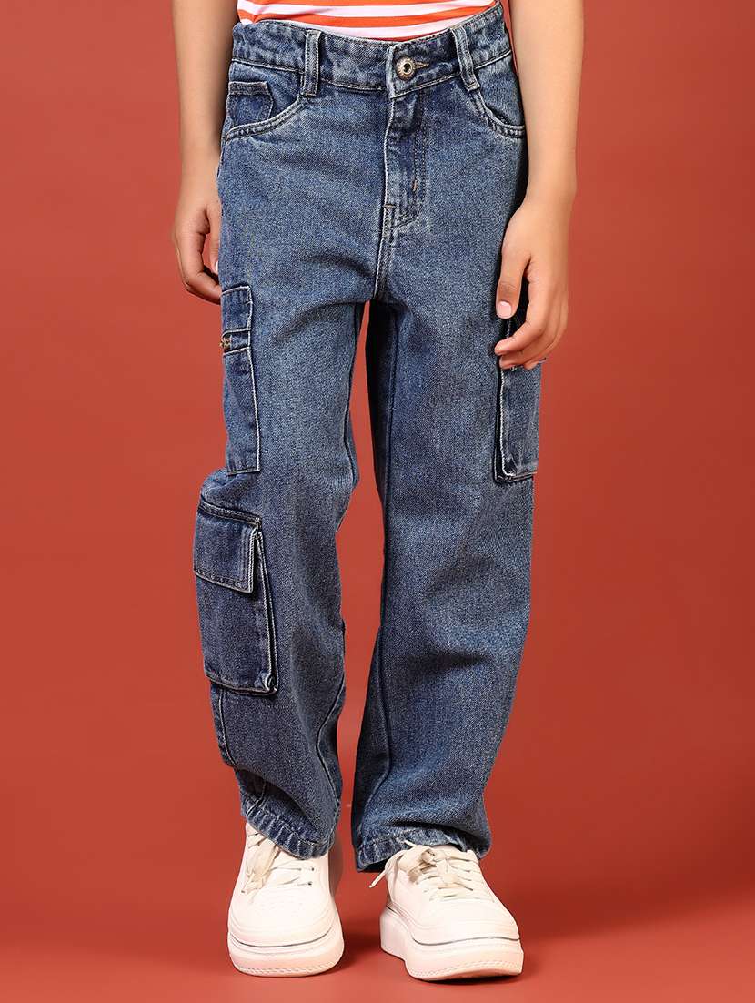 boys solid mid rise relaxed fit cargo - 21962884 -  Standard Image - 2