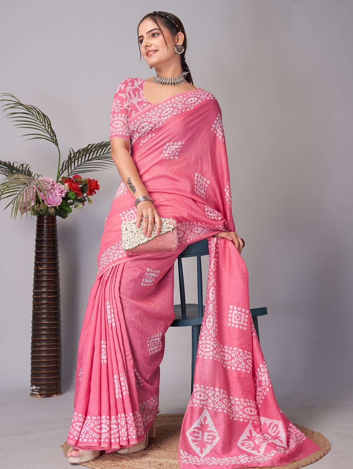 women batik printed saree with blouse