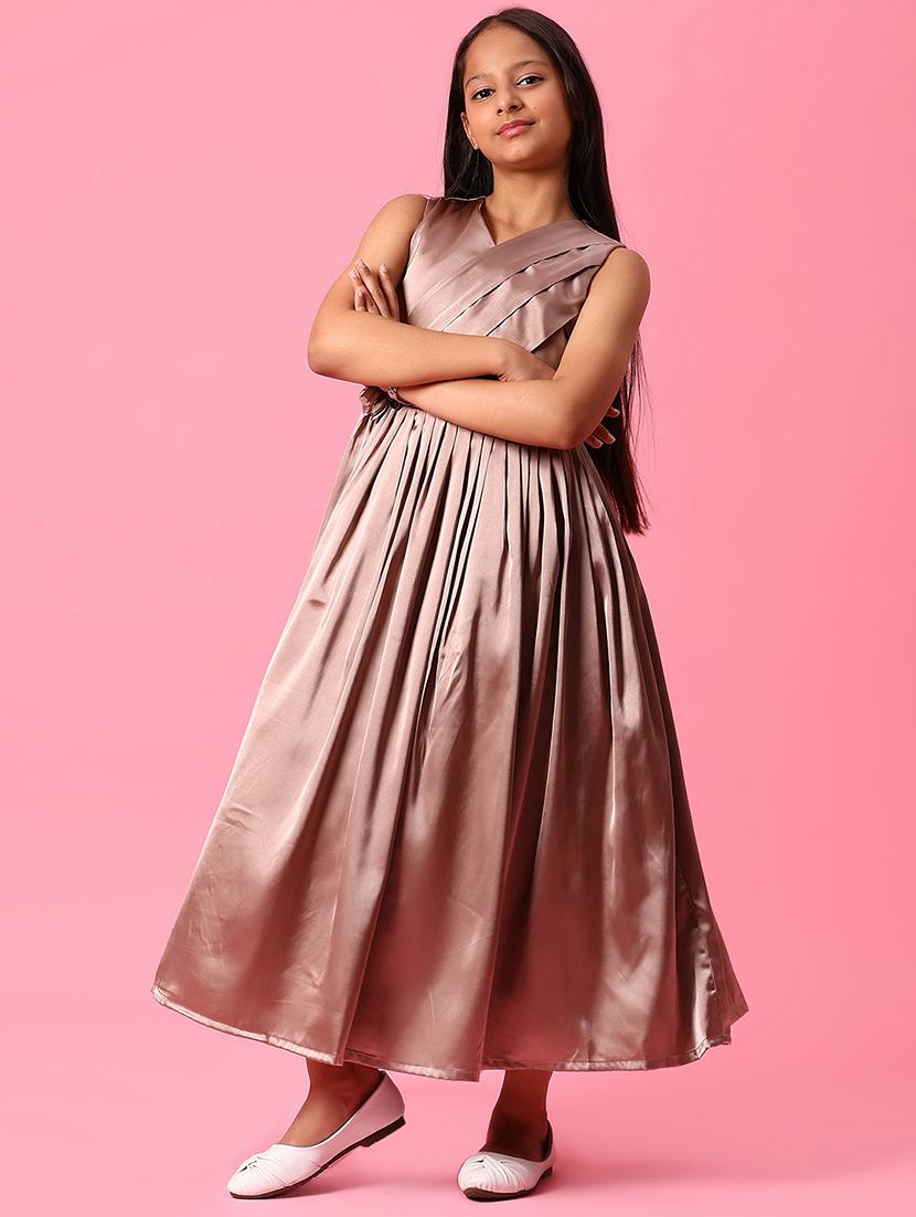 girls solid sleeveless fit and flared dress - 21962923 - Standard Image - 2
