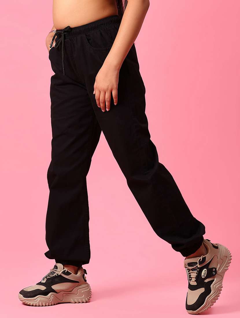 girls black solid relaxed fit jogger - 21962927 - Standard Image - 2