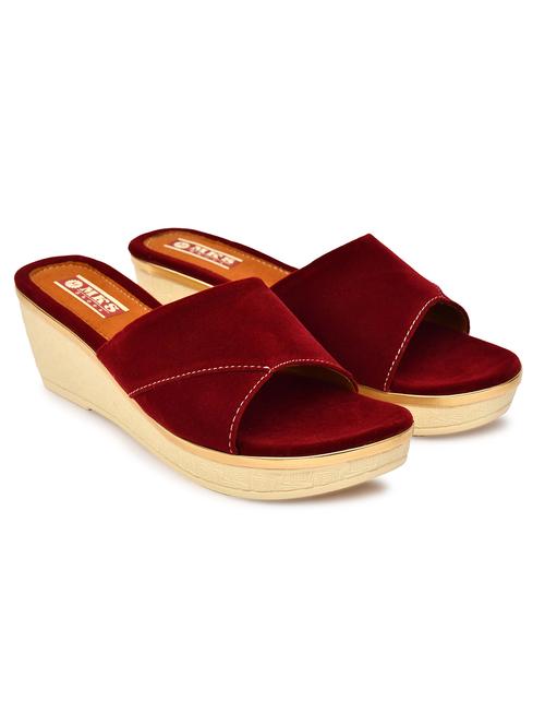 mks shoes maroon solid slip on sandal - 21962930 - Standard Image - 0