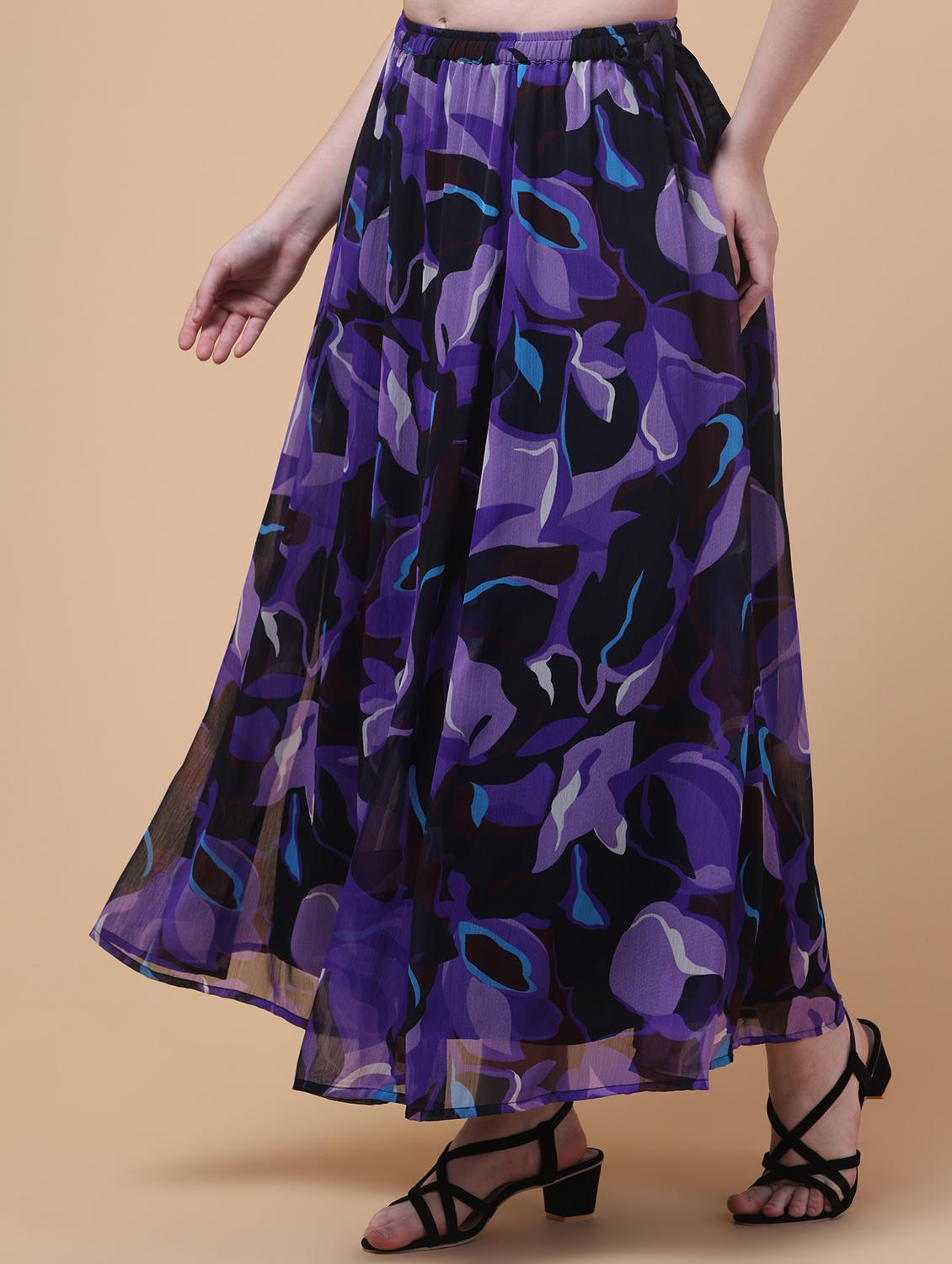 women printed mid rise flared maxi skirt - 21962948 - Standard Image - 2