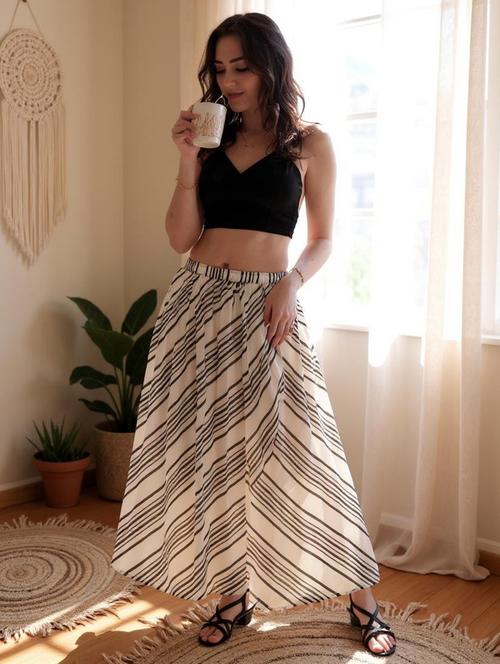 hive91 flared white chiffon striped skirt - 21962953 -  Standard Image - 0