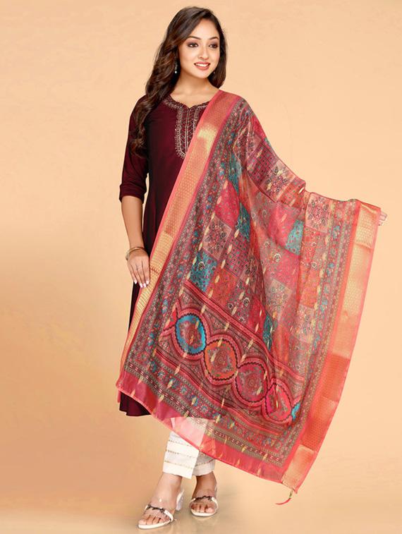 women printed zari bordered dupatta - 21962972 - Zoom Image - 0