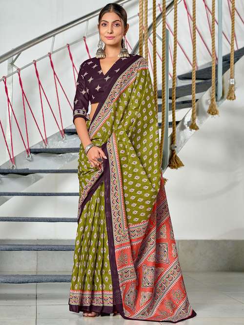 women printed casual wear saree with blouse