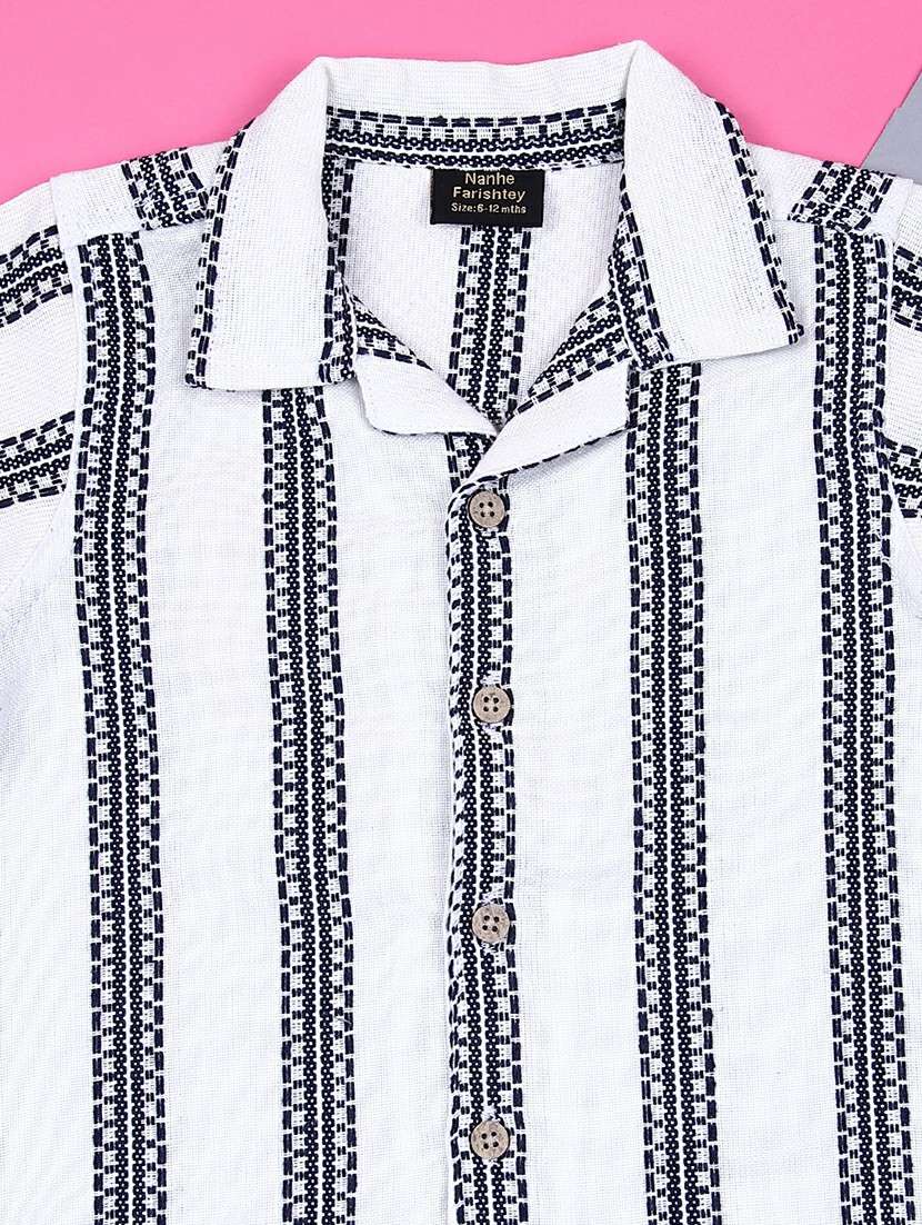 boys white self designed collared shirt - 21962986 -  Standard Image - 2