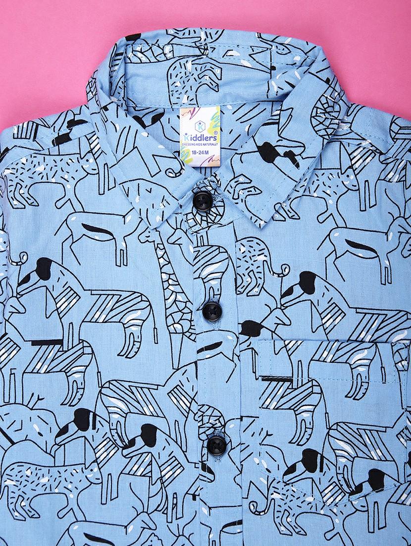 boys light blue printed collared shirt - 21962987 - Standard Image - 2