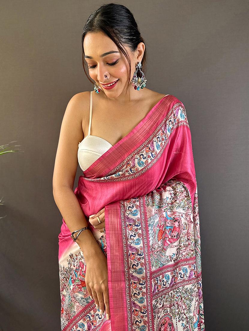 women madhubani printed saree with blouse - 21963027 - Standard Image - 2