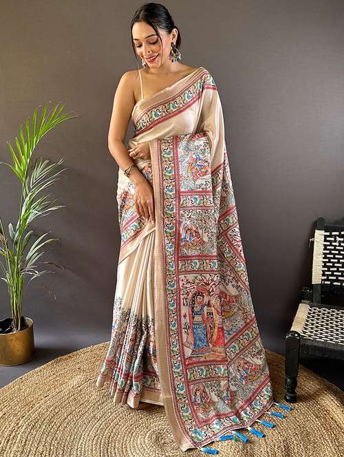 women madhubani printed saree with blouse - 21963028 -  Standard Image - 0