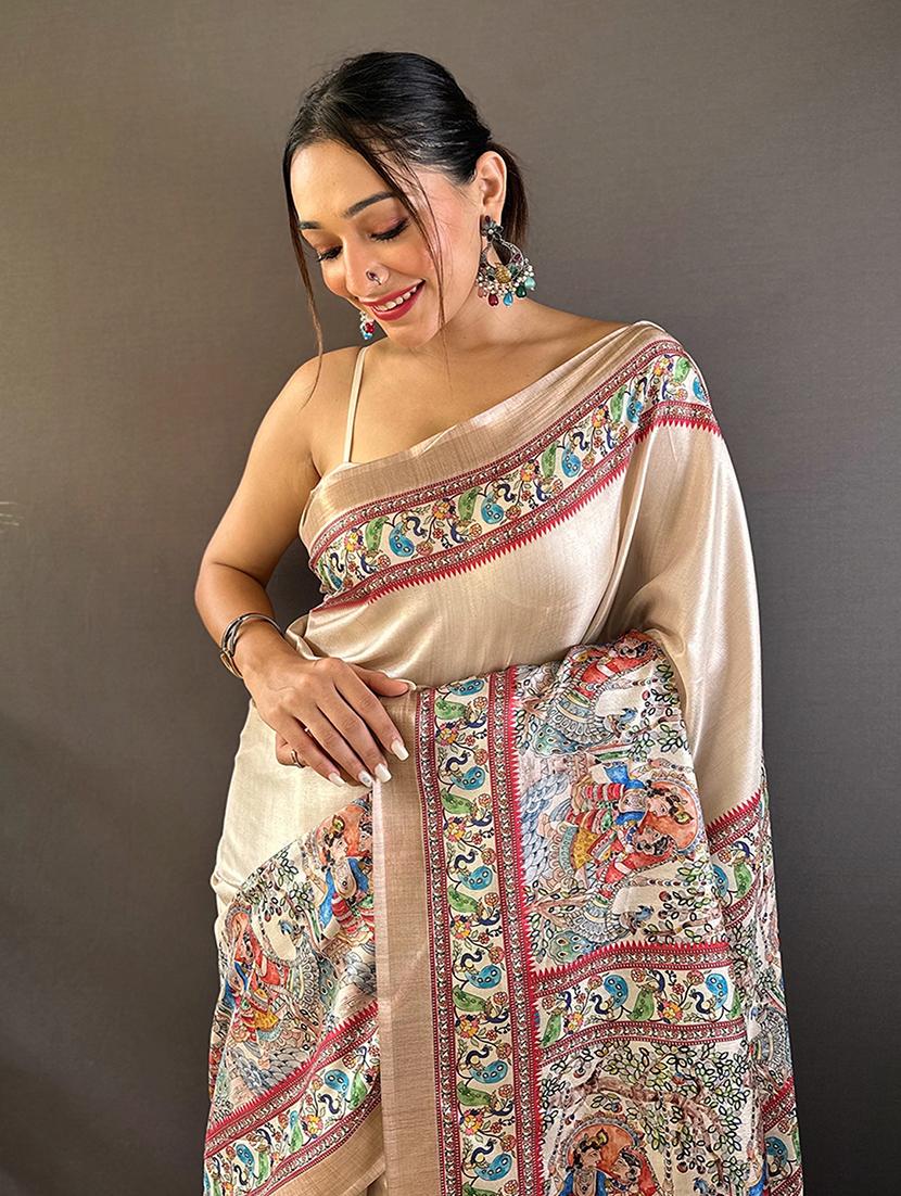 women madhubani printed saree with blouse - 21963028 - Standard Image - 2