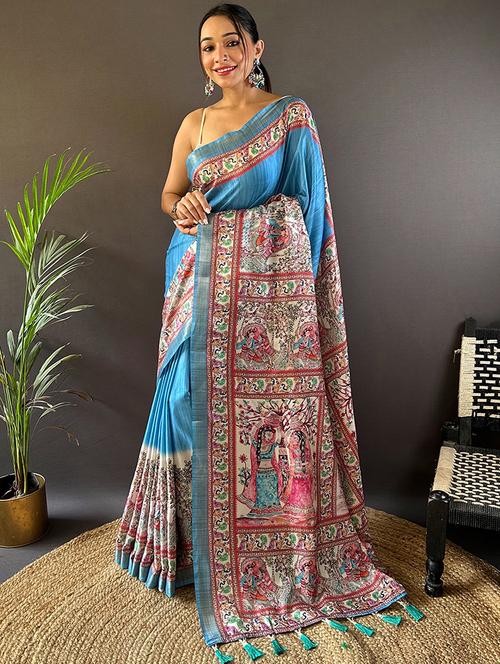 women madhubani printed saree with blouse - 21963029 - Standard Image - 0