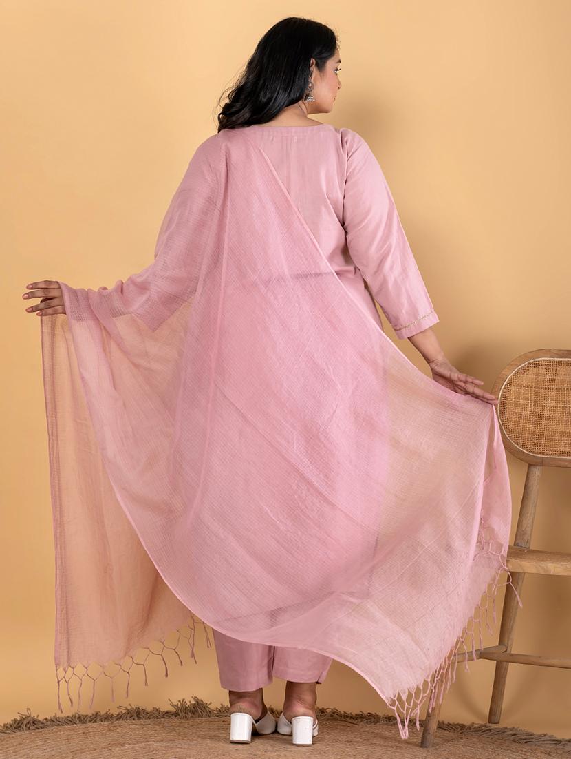 women plus size three quarter sleeve kurta pant with dupatta set - 21963103 - Standard Image - 2
