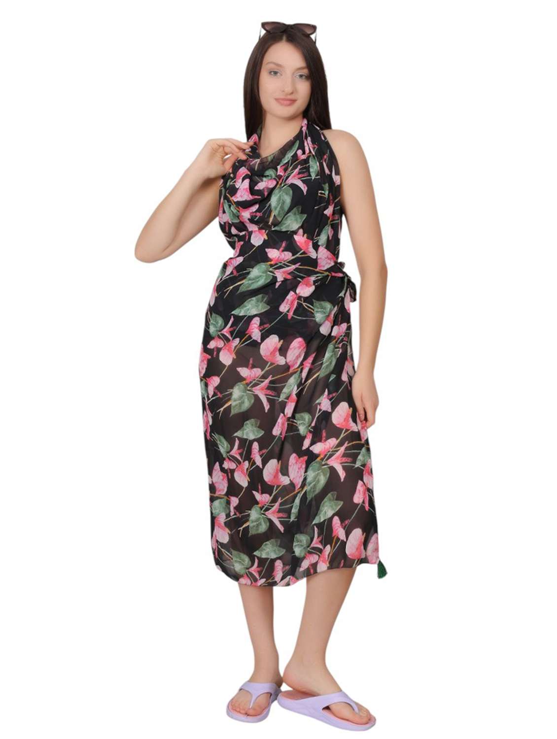 women black floral print beach sarong