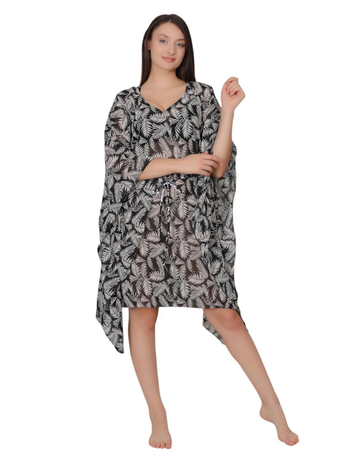 women black printed sheer kaftan dress - 21963276 - Zoom Image - 0