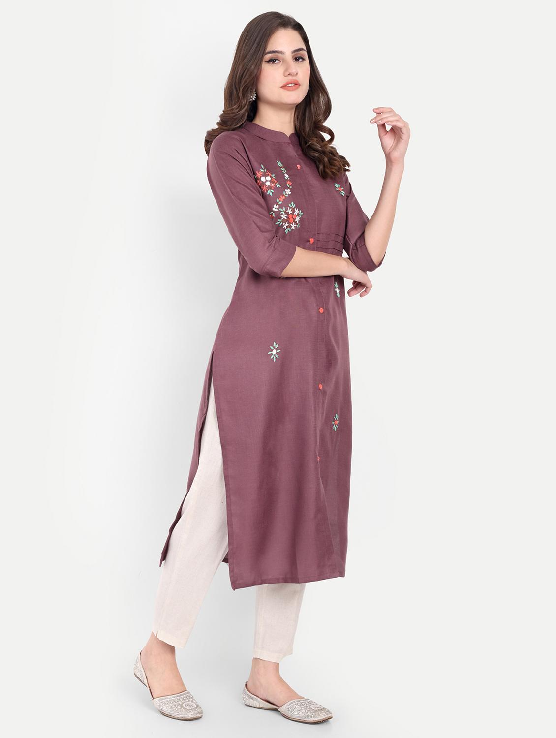 women three quarter sleeve straight kurta - 21963283 - Standard Image - 2