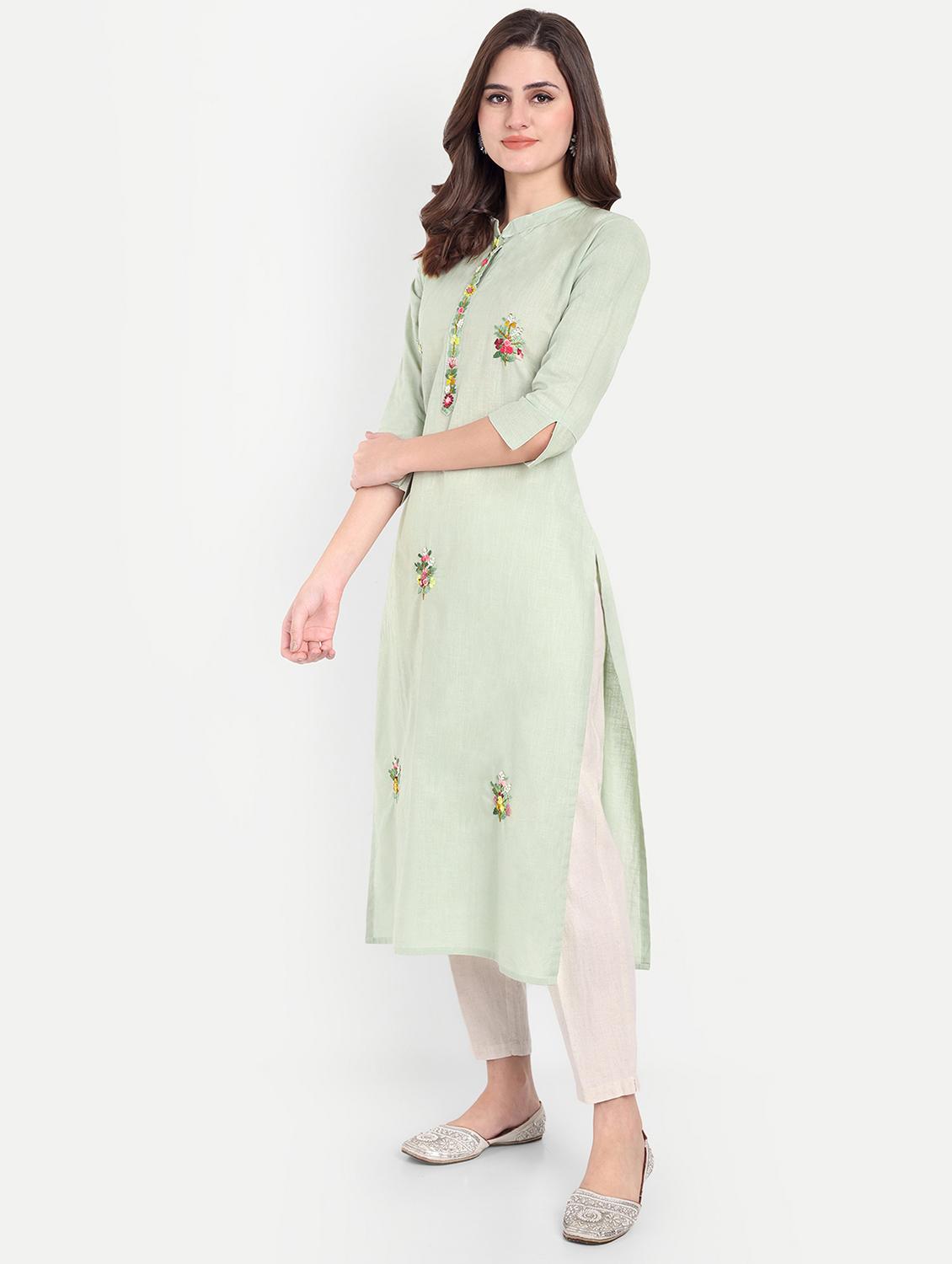 women three quarter sleeve straight kurta - 21963284 - Standard Image - 2