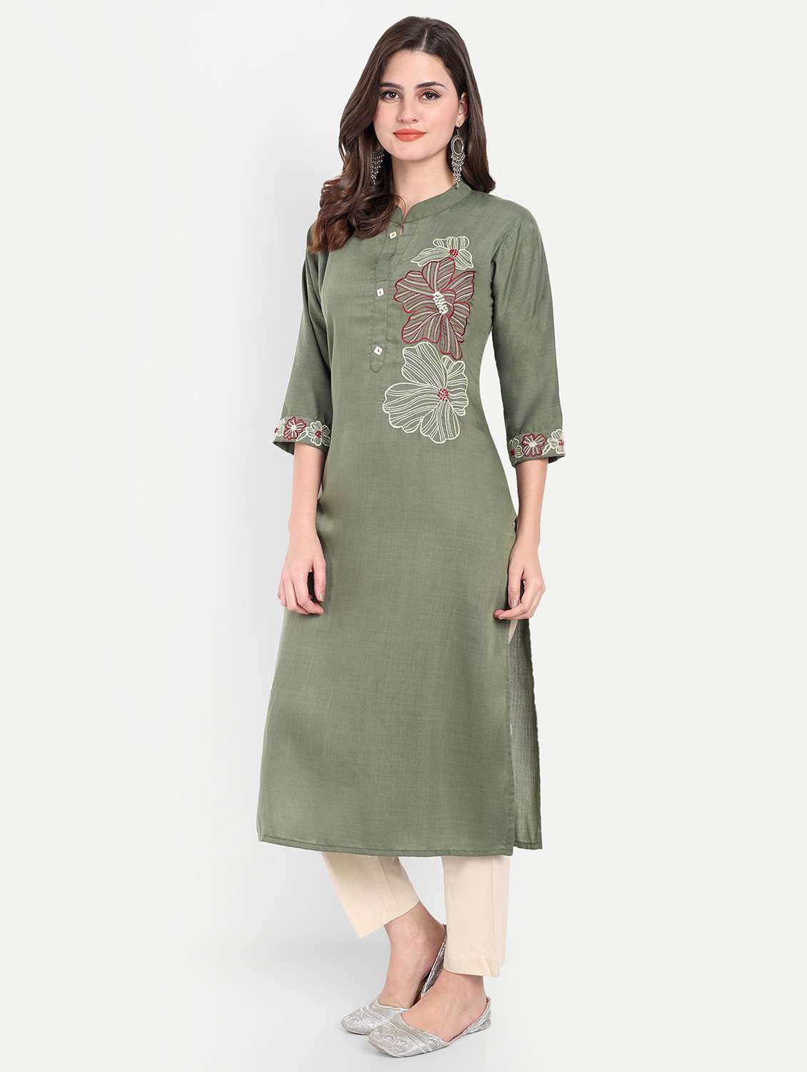 women three quarter sleeve straight kurta - 21963286 -  Standard Image - 2