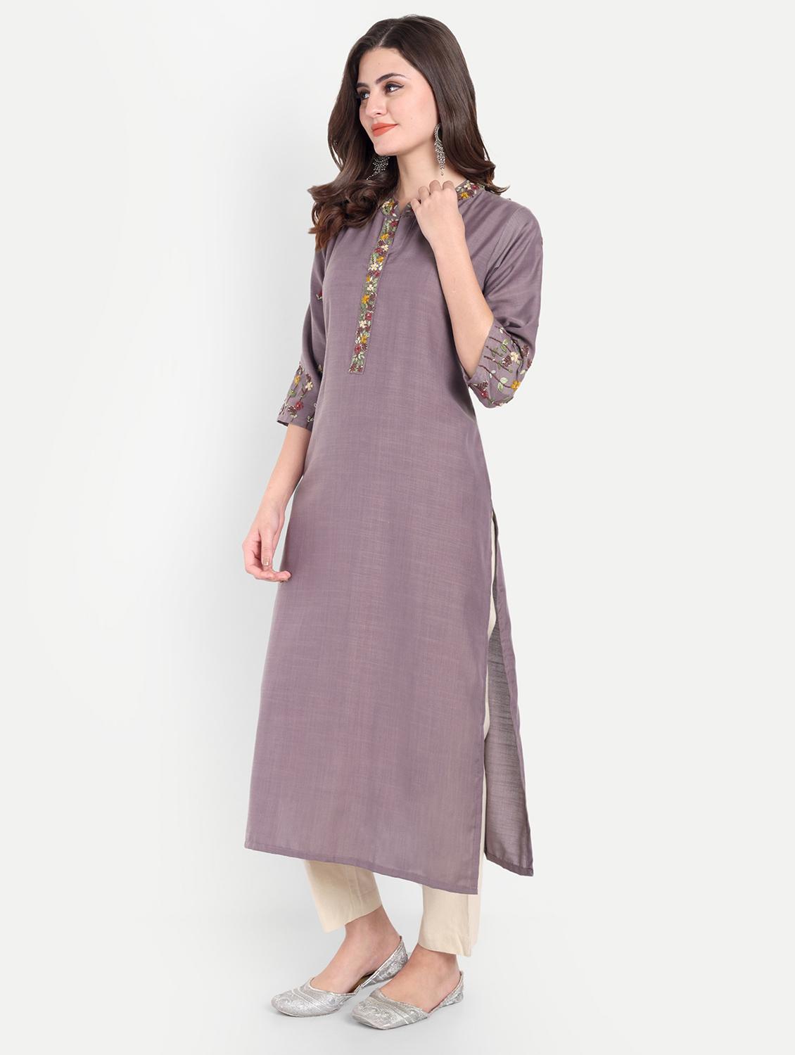 women three quarter sleeve straight kurta - 21963287 - Standard Image - 2