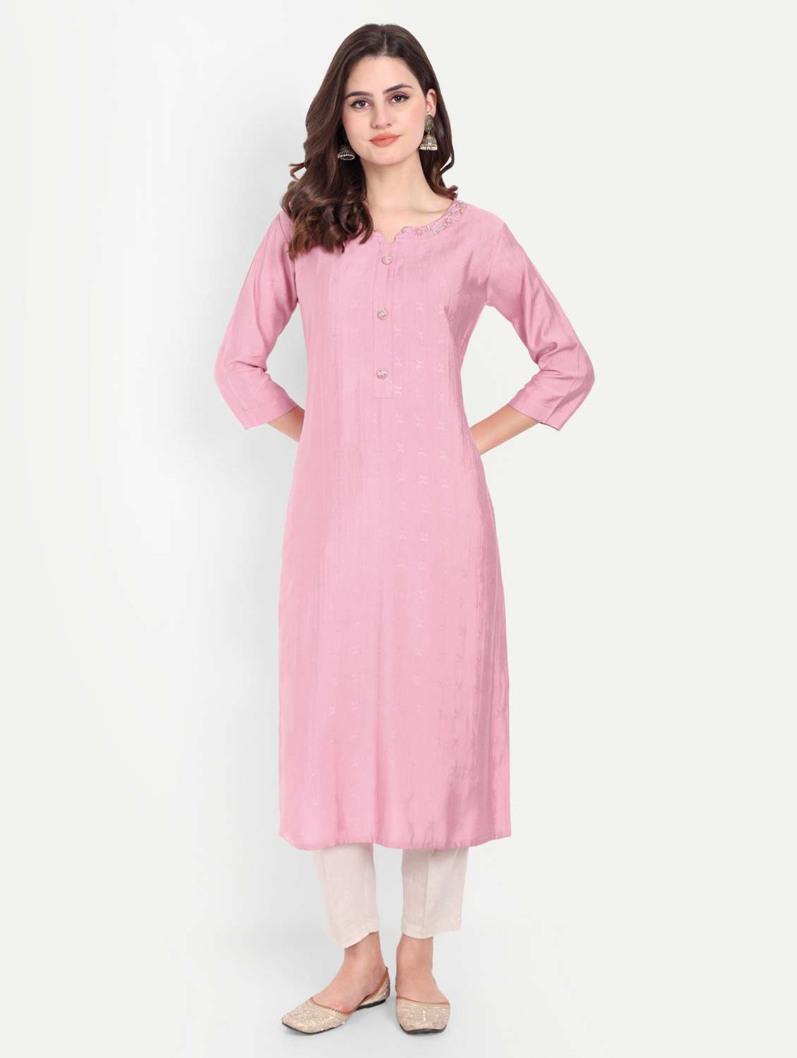 women three quarter sleeve straight kurta