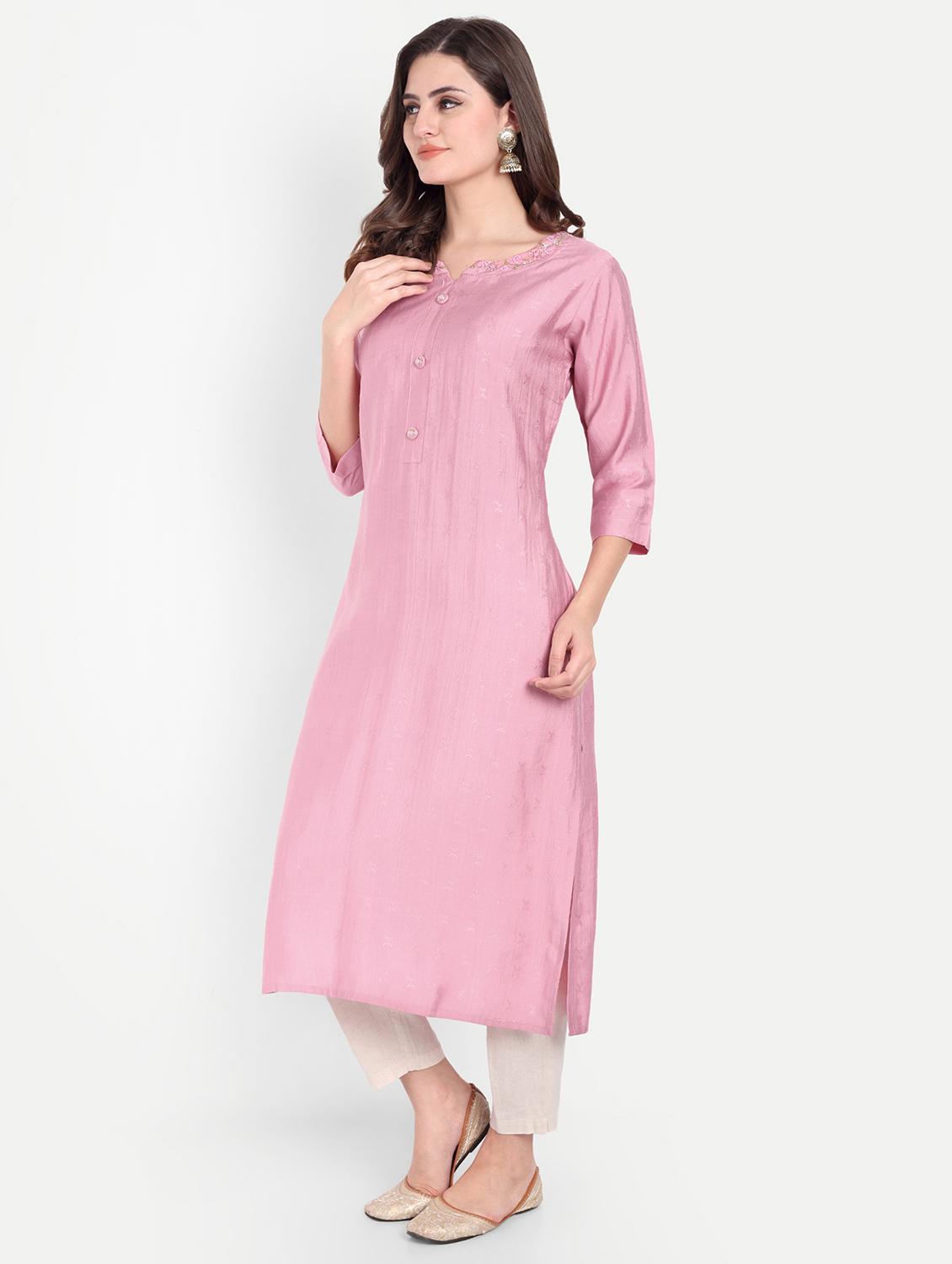 women three quarter sleeve straight kurta - 21963290 - Standard Image - 2