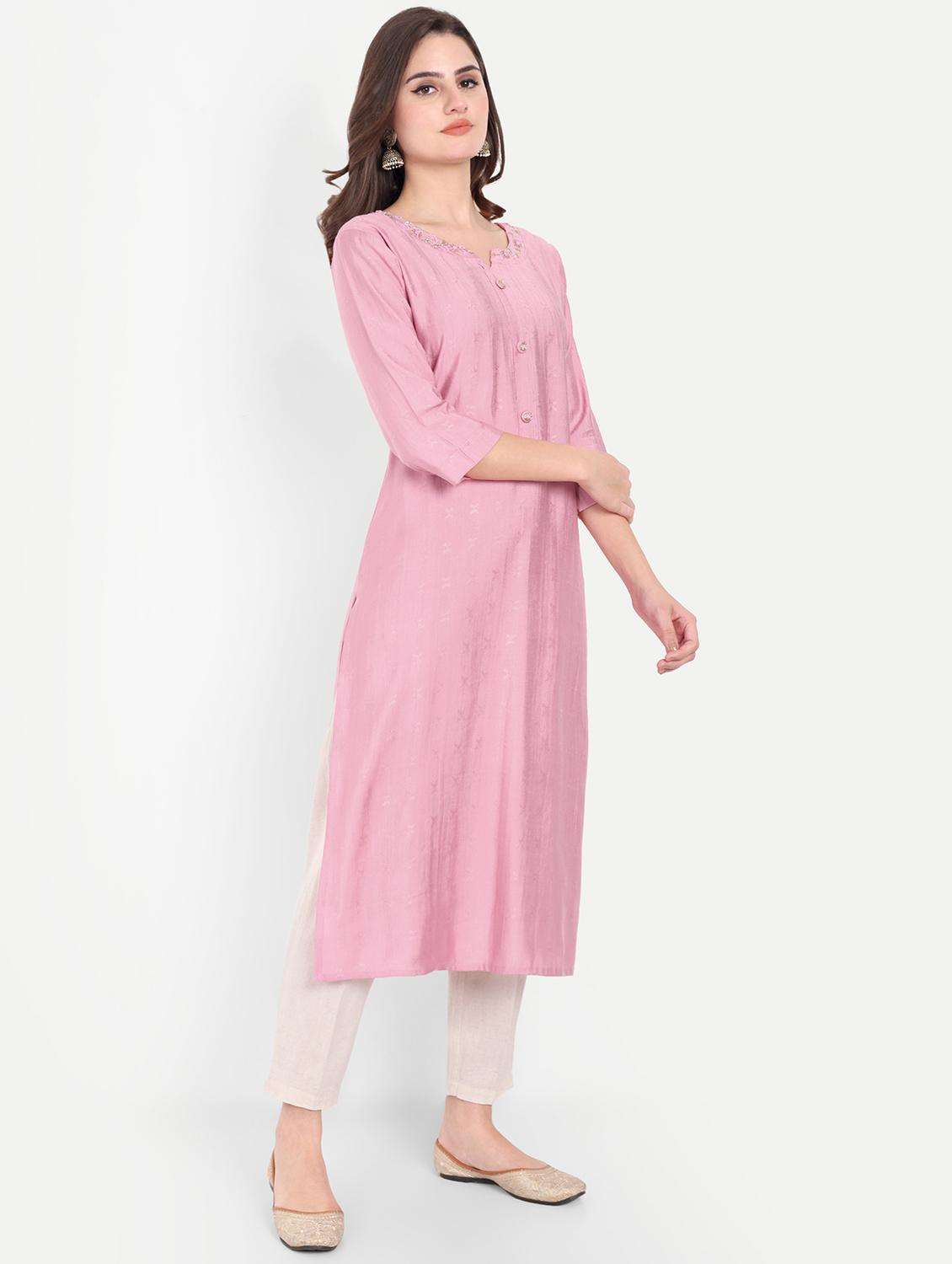 women three quarter sleeve straight kurta - 21963290 -  Standard Image - 2